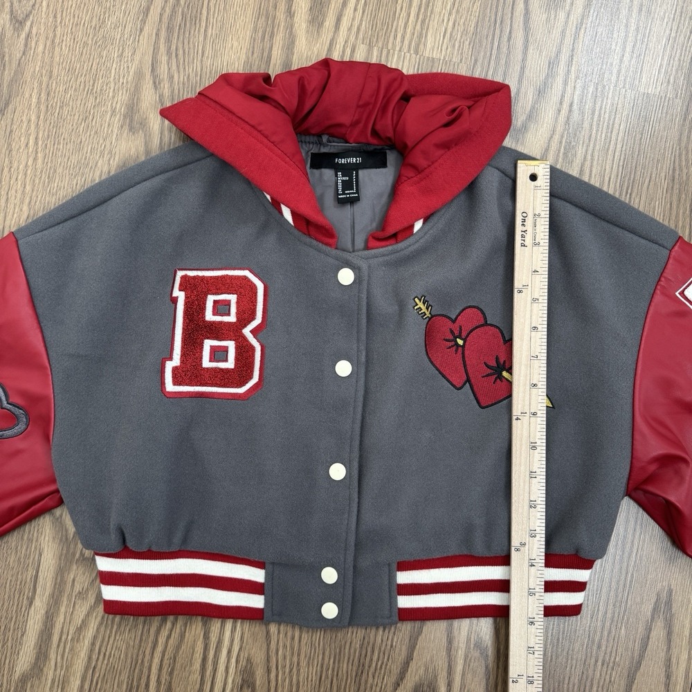 Forever 21 Varsity Jacket Womens Small Red Crop Baby Girl Y2K‎ Bratz Streetwear - Picture 14 of 14